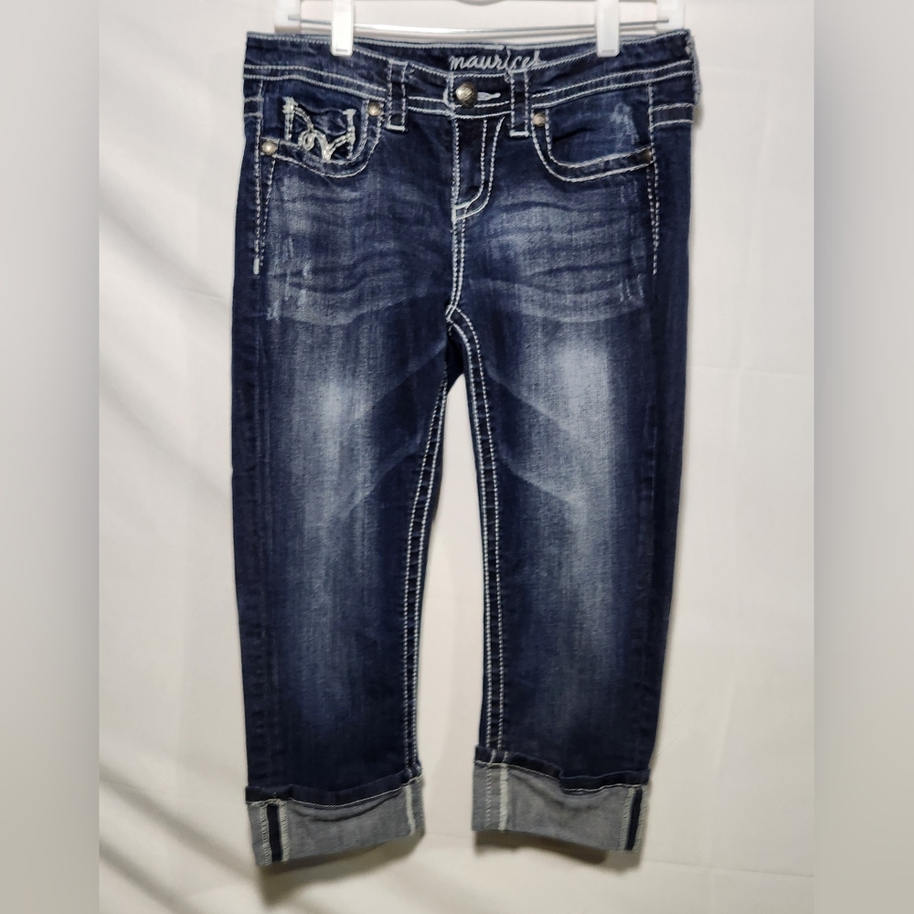 Maurices Dark Blue Denim Capris with White Stitching-Size 9/10 (Juniors)